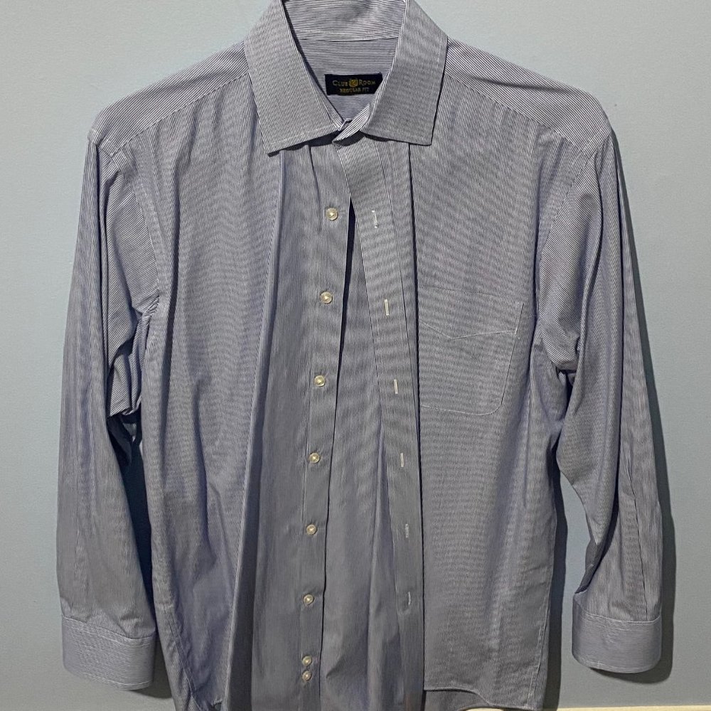 Club Room - Light Blue Striped Dress Shirt - Regular Fit 15.5, 32/33
